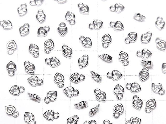 Silver 925 Heart Charm 6x4x2mm (with CZ) [Rhodium Plated] 2pcs