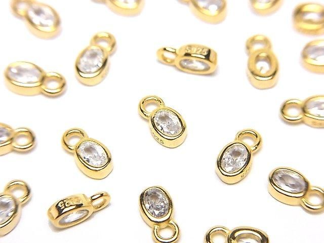 Silver 925 Oval 6x3x1.5mm Charm (with CZ) [18KGP] 2pcs