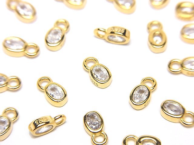 Silver925 Oval 6x3x1.5mm Charm (with CZ) [18KGP] 2pcs