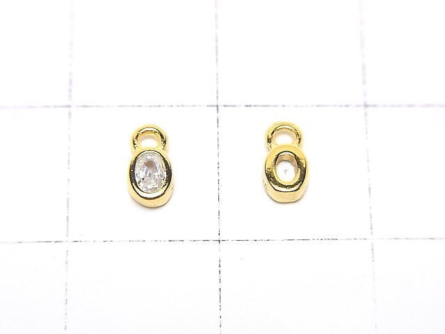 Silver925 Oval 6x3x1.5mm Charm (with CZ) [18KGP] 2pcs