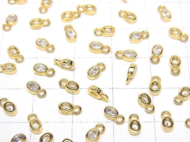 Silver925 Oval 6x3x1.5mm Charm (with CZ) [18KGP] 2pcs