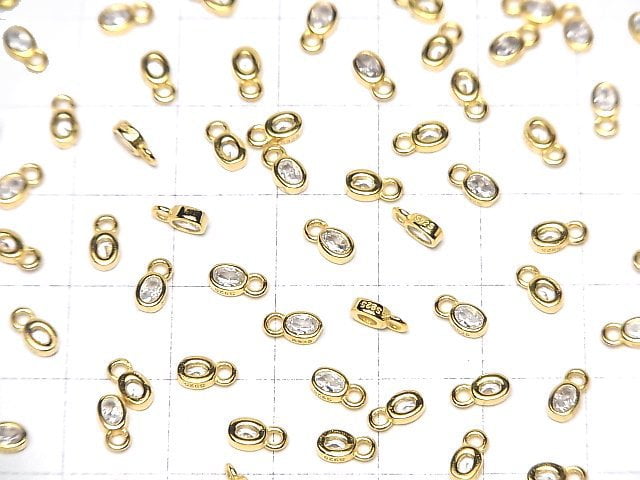 Silver925 Oval 6x3x1.5mm Charm (with CZ) [18KGP] 2pcs