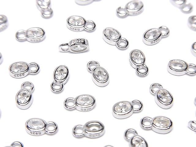 Silver 925 Oval 6x3x1.5mm Charm (with CZ) [Rhodium Plated] 2pcs