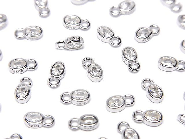 Silver925 Oval 6x3x1.5mm Charm (with CZ) [Rhodium Plated] 2pcs