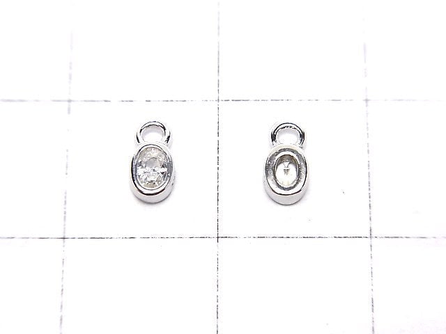 Silver925 Oval 6x3x1.5mm Charm (with CZ) [Rhodium Plated] 2pcs