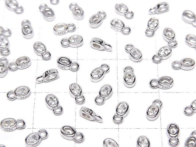Silver 925 Oval 6x3x1.5mm Charm (with CZ) [Rhodium Plated] 2pcs
