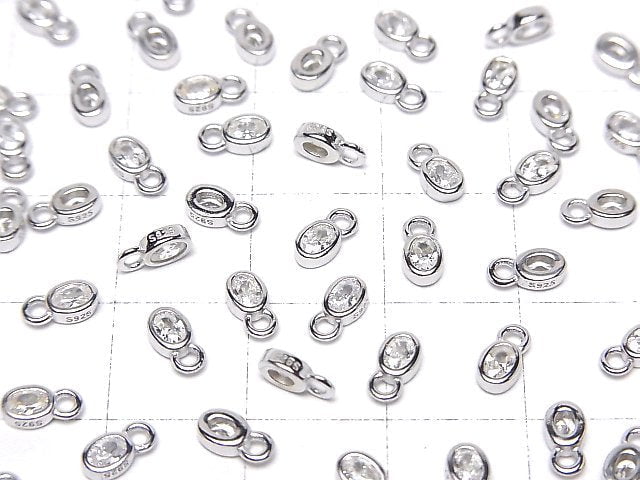 Silver925 Oval 6x3x1.5mm Charm (with CZ) [Rhodium Plated] 2pcs