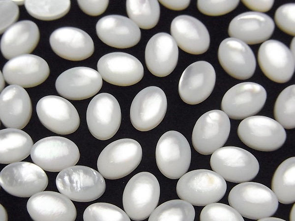[Video] High Quality White Shell (Silver-lip Oyster) AAA Oval Cabochon 7x5mm 5pcs