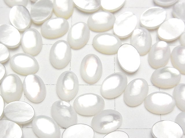 [Video] High Quality White Shell (Silver-lip Oyster) AAA Oval Cabochon 7x5mm 5pcs