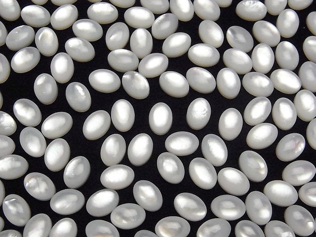 [Video] High Quality White Shell (Silver-lip Oyster) AAA Oval Cabochon 7x5mm 5pcs