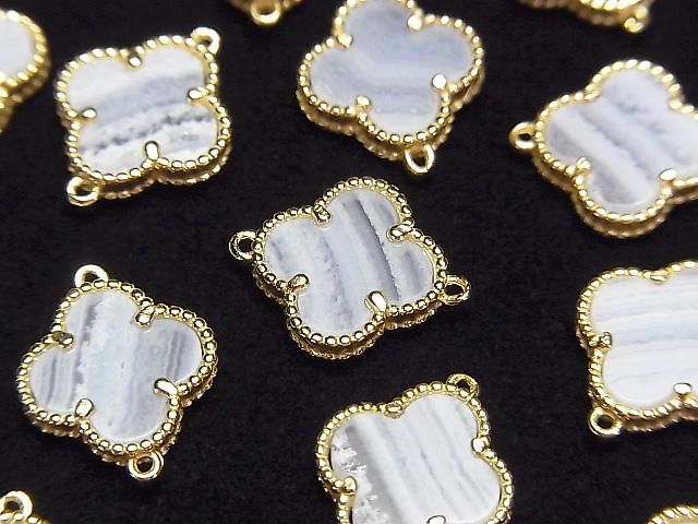 [Video] Blue Lace Agate Flower Charm 11x11mm [Both Sides] 18KGP 1pc