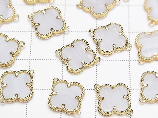 [Video] Blue Lace Agate Flower Charm 11x11mm [Both Sides] 18KGP 1pc