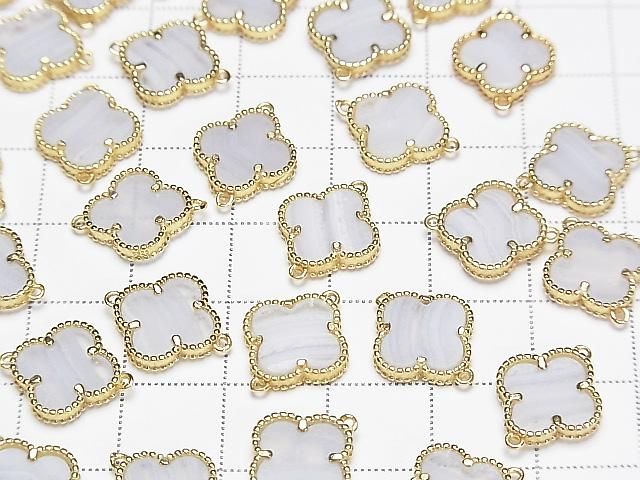 [Video] Blue Lace Agate Flower Charm 11x11mm [Both Sides] 18KGP 1pc