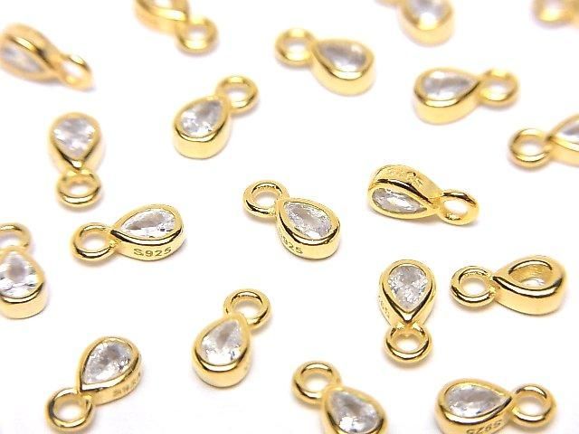 Silver 925 Pear-shaped Charm (6x3x2mm) with CZ [18KGP] 2pcs