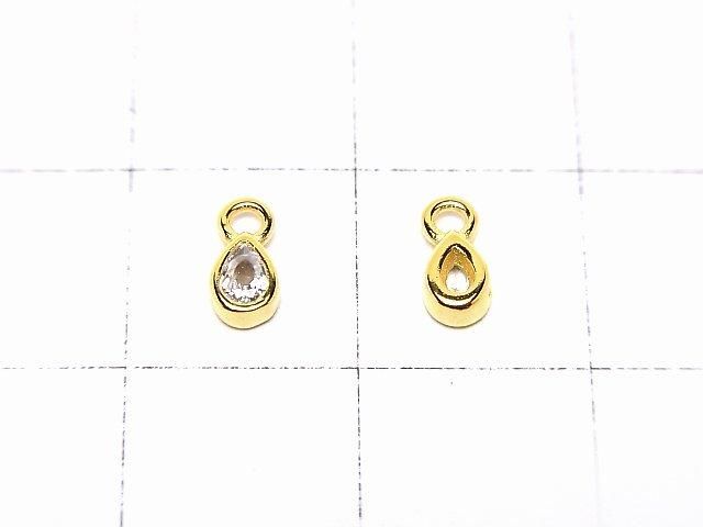 Silver 925 Pear-shaped Charm (6x3x2mm) with CZ [18KGP] 2pcs