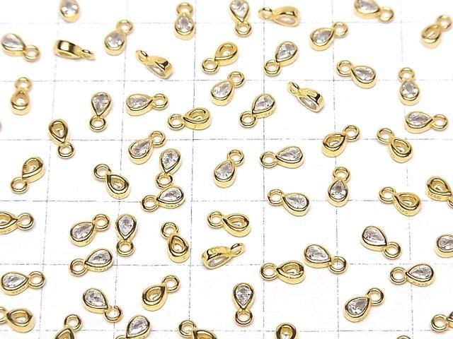 Silver 925 Pear-shaped Charm (6x3x2mm) with CZ [18KGP] 2pcs