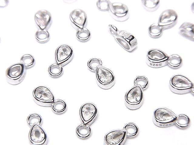 Silver 925 Pear-shaped Charm (6x3x2mm) with CZ (Rhodium Plated) [2pcs]
