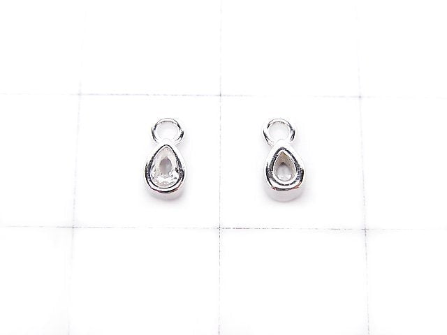 Silver925 Pear shape 6x3x2mm charm (with CZ) [Rhodium Plated] 2pcs