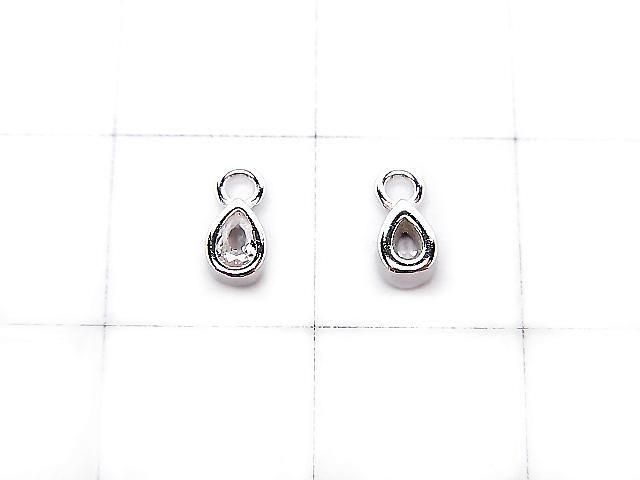 Silver 925 Pear-shaped Charm (6x3x2mm) with CZ (Rhodium Plated) [2pcs]