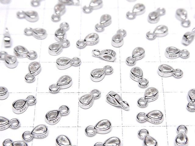 Silver 925 Pear-shaped Charm (6x3x2mm) with CZ (Rhodium Plated) [2pcs]