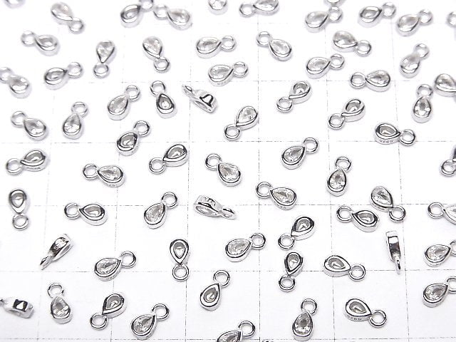 Silver925 Pear shape 6x3x2mm charm (with CZ) [Rhodium Plated] 2pcs