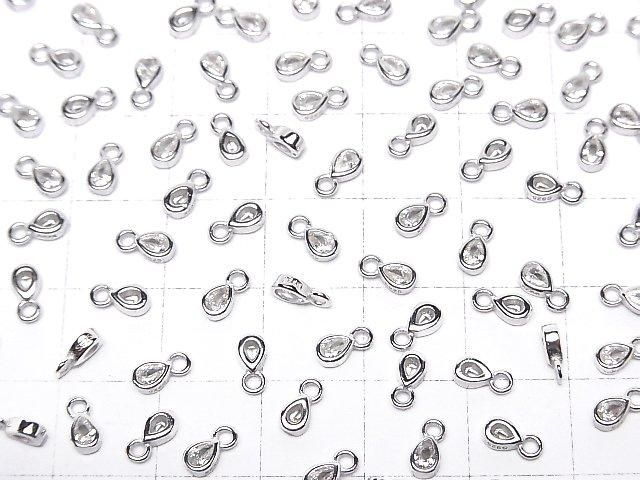 Silver 925 Pear-shaped Charm (6x3x2mm) with CZ (Rhodium Plated) [2pcs]