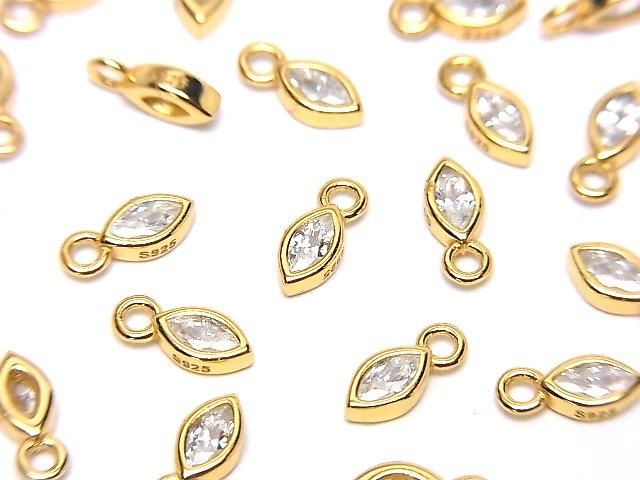 Silver 925 Marquise Charm (7x3x2mm with CZ) [18KGP] 2pcs