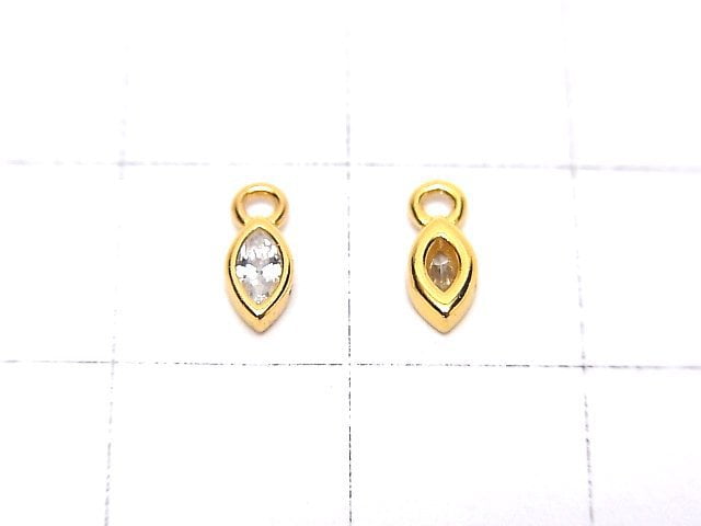 Silver925 Marquise 7x3x2mm Charm (with CZ) [18KGP] 2pcs