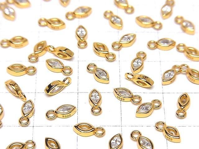 Silver 925 Marquise Charm (7x3x2mm with CZ) [18KGP] 2pcs