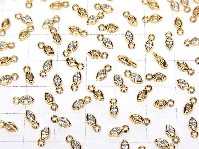 Silver 925 Marquise Charm (7x3x2mm with CZ) [18KGP] 2pcs