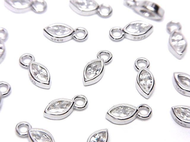 Silver 925 Marquise Charm (7x3x2mm) with CZ [Rhodium Plated] 2pcs