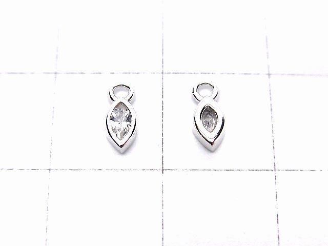 Silver 925 Marquise Charm (7x3x2mm) with CZ [Rhodium Plated] 2pcs