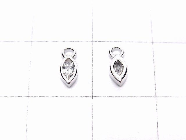 Silver925 Marquise 7x3x2mm Charm (with CZ) [Rhodium Plated] 2pcs