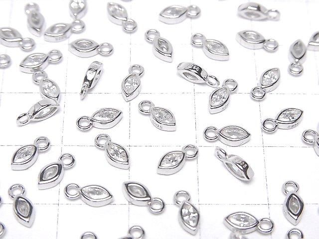 Silver 925 Marquise Charm (7x3x2mm) with CZ [Rhodium Plated] 2pcs
