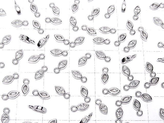 Silver 925 Marquise Charm (7x3x2mm) with CZ [Rhodium Plated] 2pcs