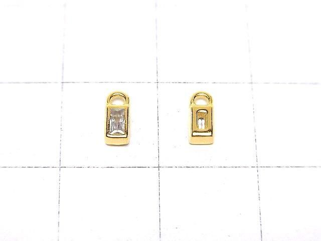 Silver 925 Rectangle 6x2.5x2mm Charm (with CZ) 18KGP 2pcs