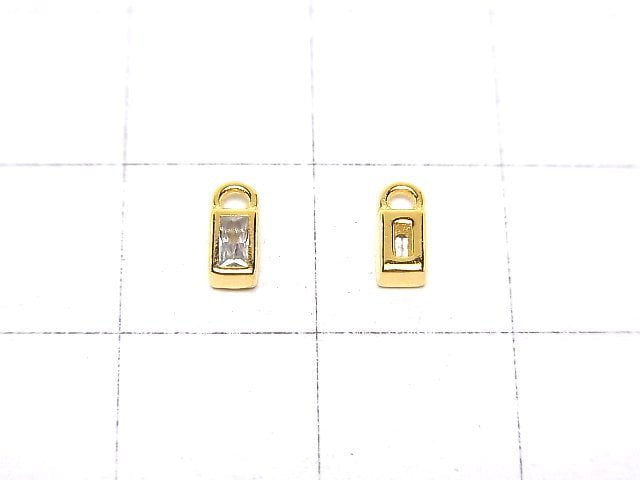 Silver925 Rectangle 6x2.5x2mm Charm (with CZ) [18KGP] 2pcs