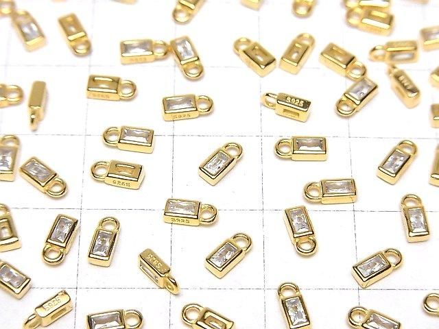 Silver 925 Rectangle 6x2.5x2mm Charm (with CZ) 18KGP 2pcs
