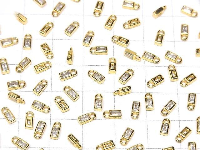 Silver 925 Rectangle 6x2.5x2mm Charm (with CZ) 18KGP 2pcs