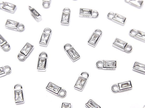 Silver925 Rectangle 6x2.5x2mm Charm (with CZ) [Rhodium Plated] 2pcs