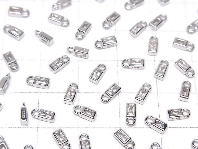 Silver 925 Rectangle Charm 6x2.5x2mm (with CZ), Rhodium Plated, 2pcs
