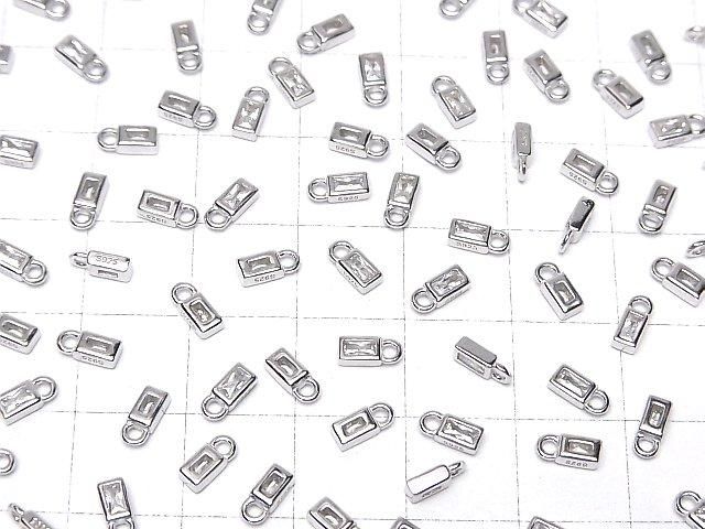 Silver 925 Rectangle Charm 6x2.5x2mm (with CZ), Rhodium Plated, 2pcs