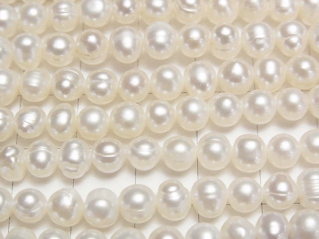 [Video] Fresh Water Pearl AA++ Potato 6mm White 1strand beads (aprx.14inch/34cm)