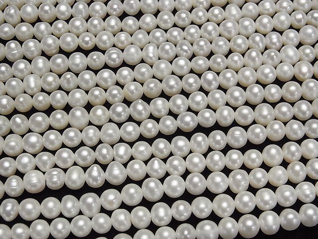 [Video] Fresh Water Pearl AA++ Potato 6mm White 1strand beads (aprx.14inch/34cm)