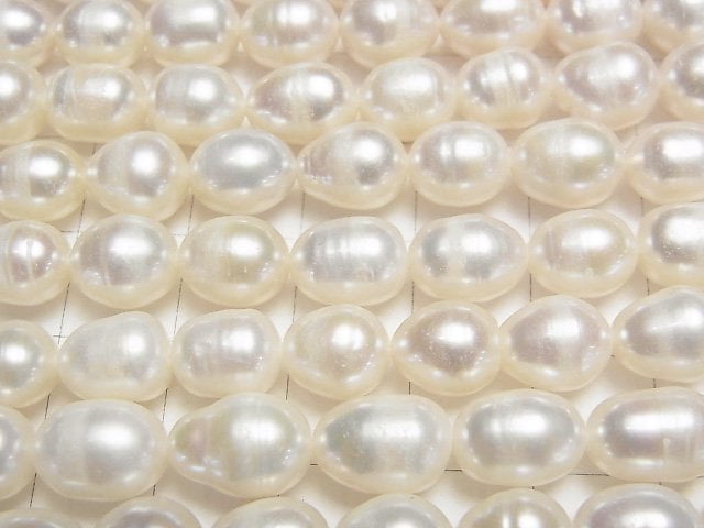 [Video] Fresh Water Pearl AA Rice 9x8x8mm White 1strand beads (aprx.13inch/33cm)