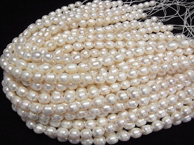 [Video] Fresh Water Pearl AA Rice 9x8x8mm White 1strand beads (aprx.13inch/33cm)