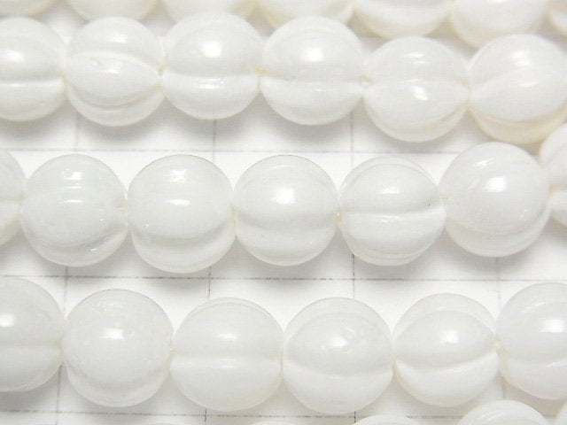 [Video] White Shell Line Carved Round 8mm 1strand beads (aprx.15inch/37cm)
