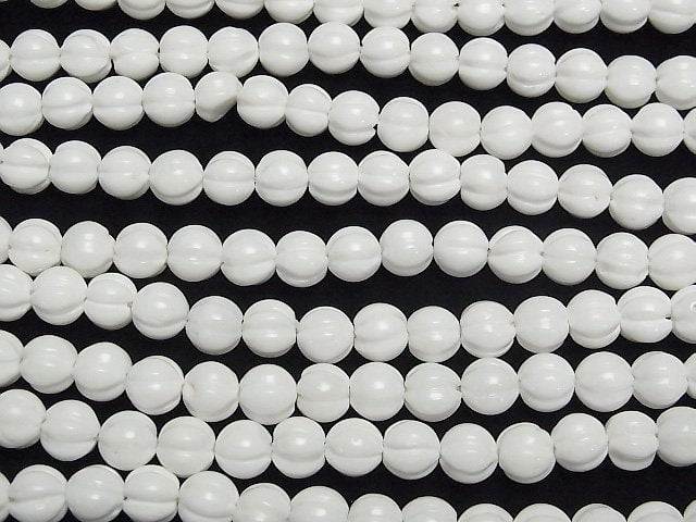 [Video] White Shell Line Carved Round 8mm 1strand beads (aprx.15inch/37cm)