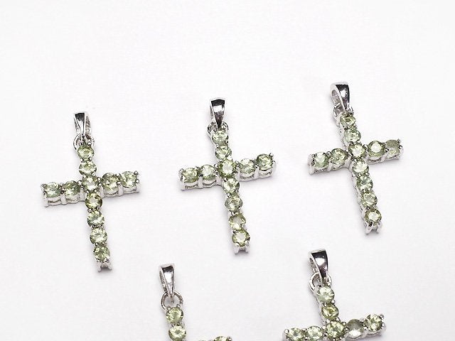 [Video]High Quality Moldavite AAA Cross Pendant 16x12mm Silver925 1pc