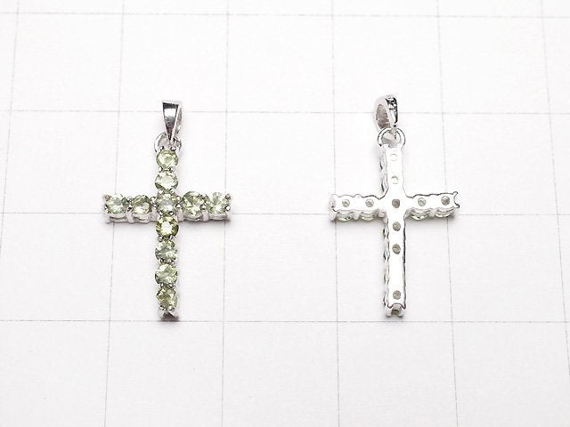 [Video]High Quality Moldavite AAA Cross Pendant 16x12mm Silver925 1pc